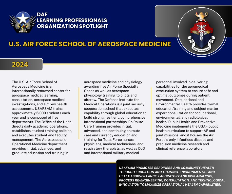 Card with text recognizing the USAF School of Aerospace Medicine